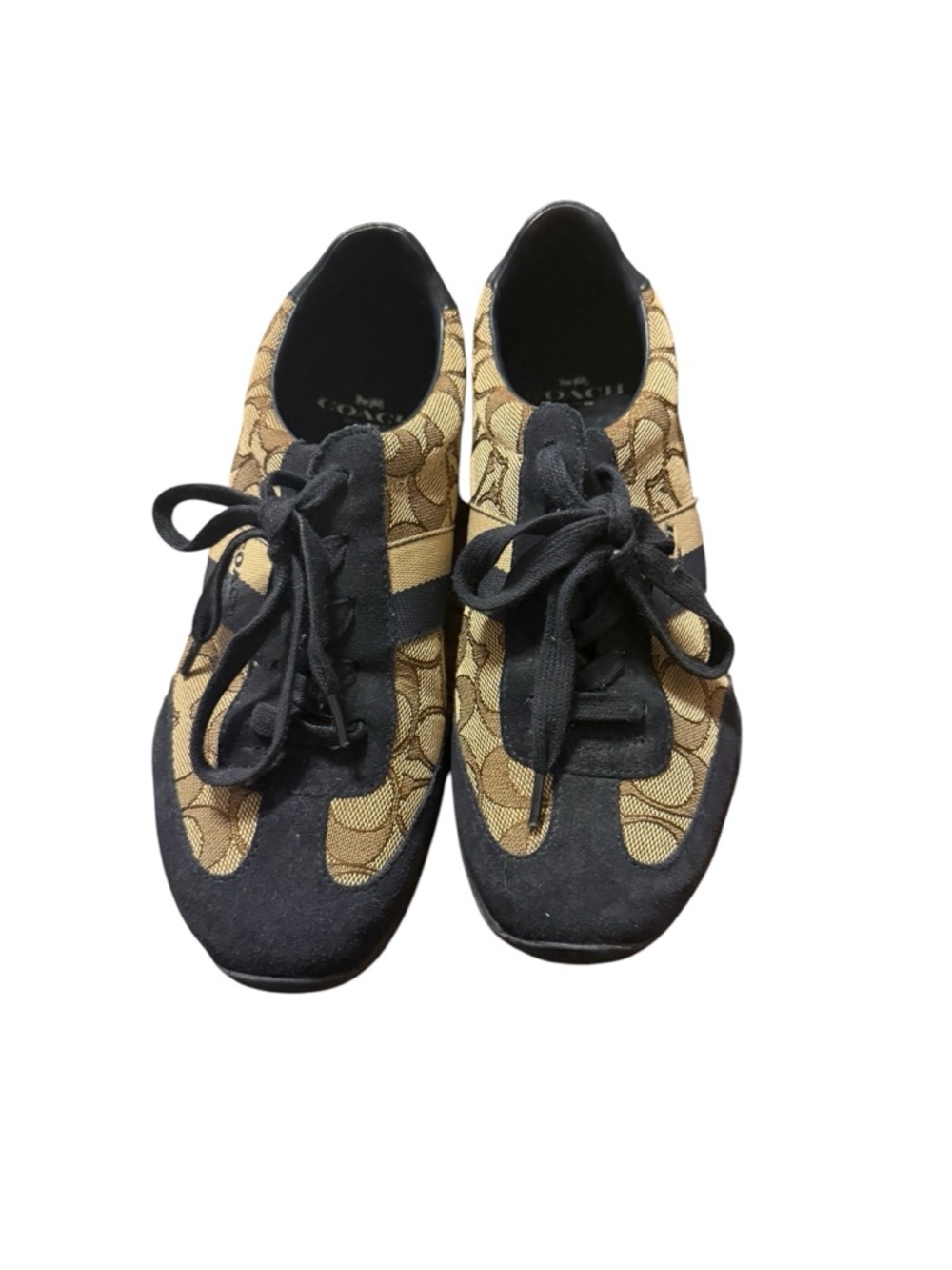 Coach' Signature Canvas & Suede Sneakers in Tan/Black size 7